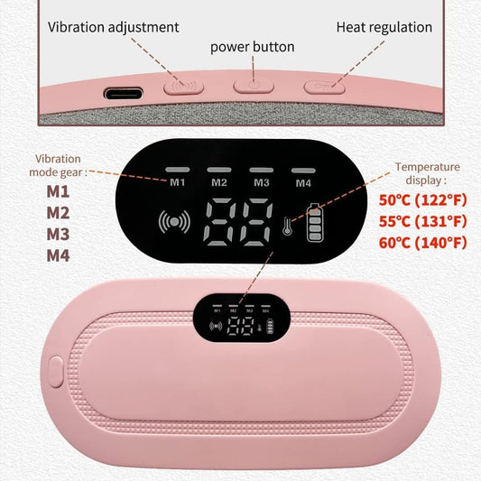 Heating Pad for Menstrual Cramps Relief, for Stomach, 3-Speed Temperature Adjustment and 4-Speed Massage Modes, Back and Belly Heating Pad for Women Pink Color Period Pain Relief Belt